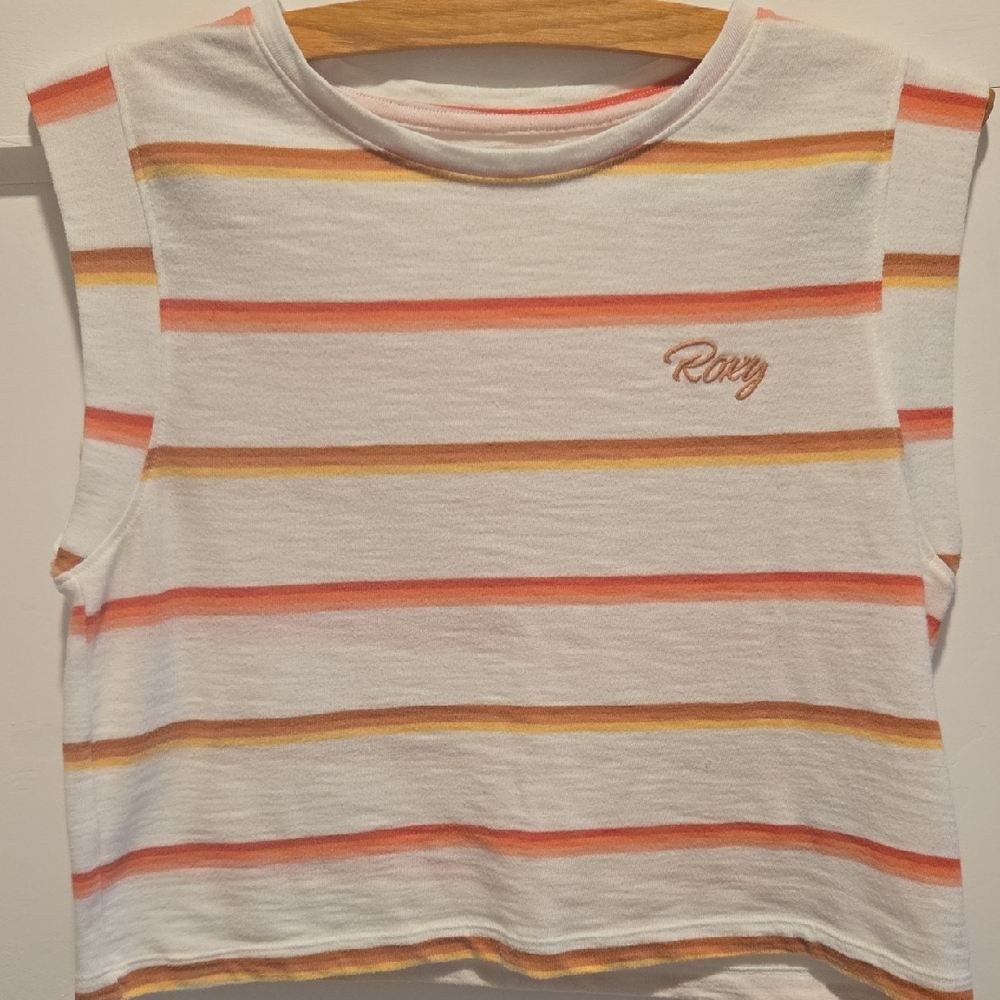 Roxy Sleeveless Top - White with Sunset Color Stripes